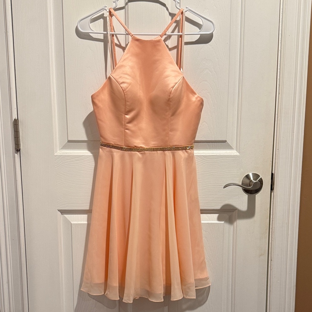 Peach Halter Dress with Diamond Accent